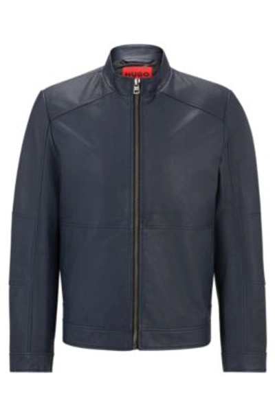 Hugo Extra-slim-fit Leather Jacket With Red Lining In Light Blue