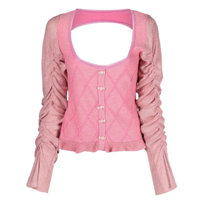 Cormio Cardigan With Ruffled Sleeve In Pink & Purple