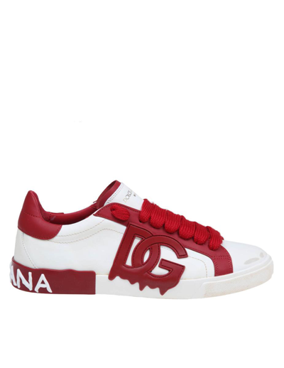 Dolce & Gabbana Low Calf Sneakers Color White And Red