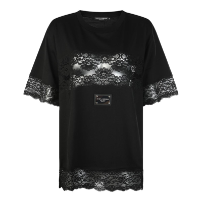 Dolce & Gabbana Lace Embellished Crewneck T In Black