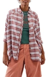 BDG URBAN OUTFITTERS BDG URBAN OUTFITTERS BRENDON PLAID HIGH-LOW FLANNEL BUTTON-UP SHIRT