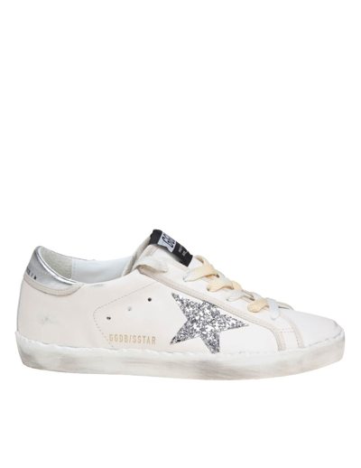 Golden Goose Leather Trainers In White Silver