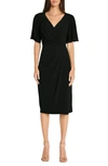 Maggy London Flutter Sleeve Faux Wrap Midi Dress In Black