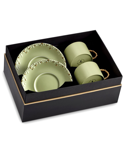 L'objet Haas Mojave Matcha Gold 2pc Tea Cup & Saucer Set In Green