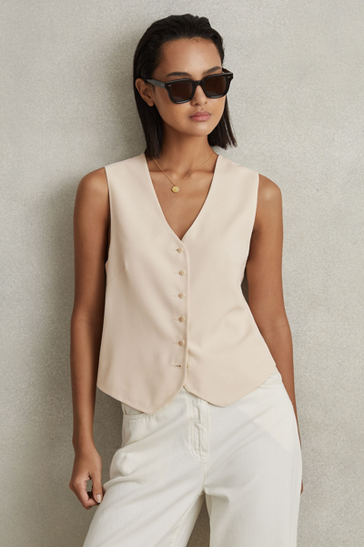 Reiss Petra - Cream Single Breasted Waistcoat, Us 8