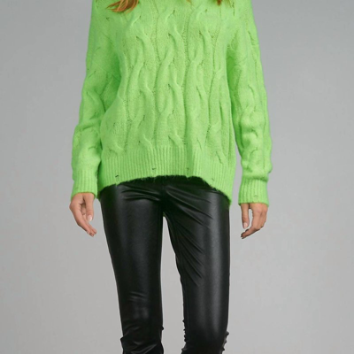 Elan Crew Neck Cable Sweater In Green