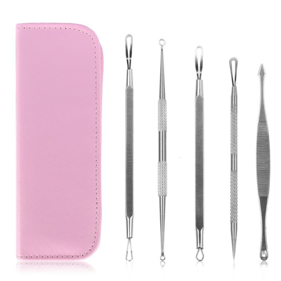 Vysn 5 Pcs Blackhead Remover Kit Pimple Comedone Extractor Tool Set Stainless Steel Facial Acne Blemish W In Pink