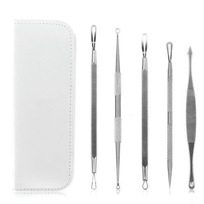 Vysn 5 Pcs Blackhead Remover Kit Pimple Comedone Extractor Tool Set Stainless Steel Facial Acne Blemish W In White