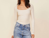 Monrow 90's Rib Long Sleeve Top In Off White In Beige