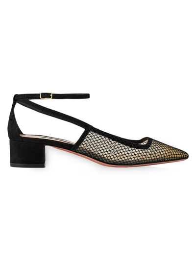 Aquazzura Forbidden Love Net Ankle-strap Pumps In Black