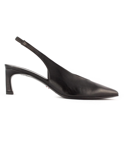 Halmanera Black Leather Slingback Heels Pumps