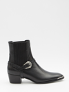 Celine Men Isaac Western Chelsea Boot With Harness And Metal Toe In Calfskin With Tejus Print Black In Black