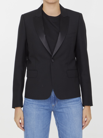 Celine Tuxedo Jacket In Wool In Black