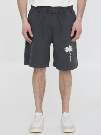 Palm Angels The Palm Cotton Sweat Shorts In Dark Grey Off Whi