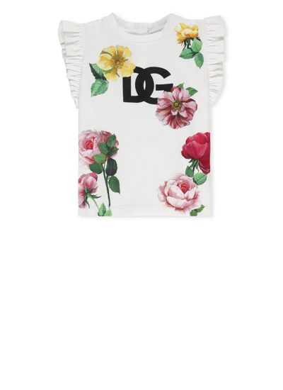 Dolce & Gabbana Baby Girls White Cotton Floral T-shirt