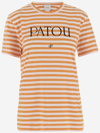 Patou Logo-emblazoned Cotton T-shirt With Bold Stripes In Light Orange