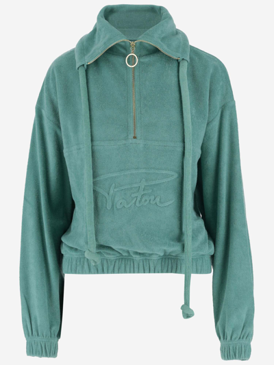 Patou Cotton Sweatshirt With Embossed  Signature In Green