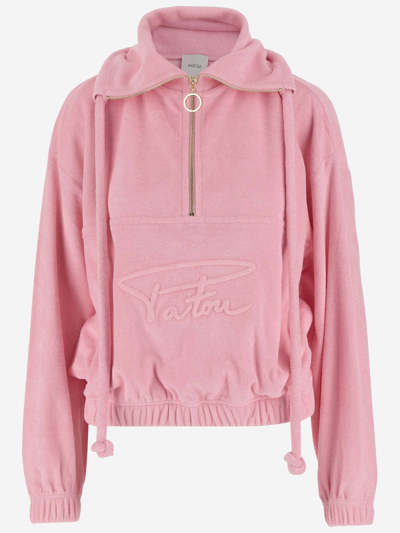 Patou Cotton Sweatshirt With Embossed  Signature In Pink