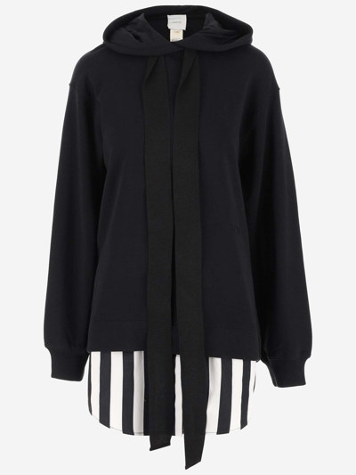 Patou Hoodie With Poplin Insert And Logo In Black Color
