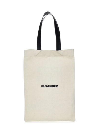 Jil Sander Logo Printed Tote Bag In White