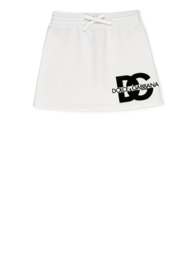 Dolce & Gabbana Kids' Logo-print Cotton Skirt In White