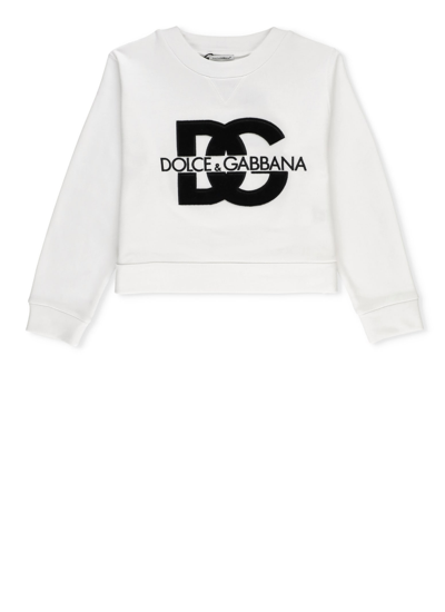 Dolce & Gabbana Kids' Sweatshirt Aus Baumwolle Mit Logo In White