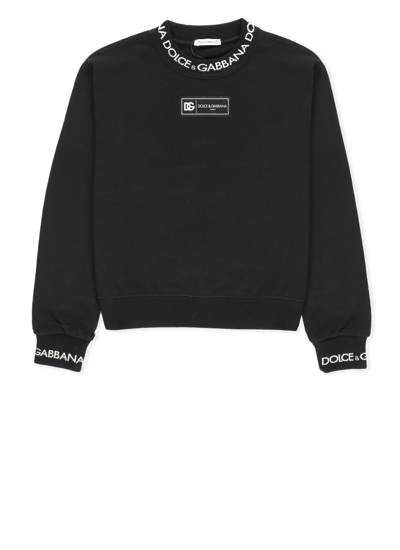 Dolce & Gabbana Kids' Logo-appliqué Cotton Sweatshirt In Nero