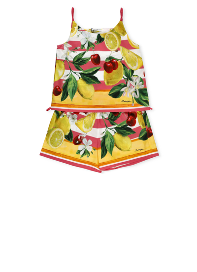 Dolce & Gabbana Kids' 印花棉质上衣与短裤套装 In Multicolor