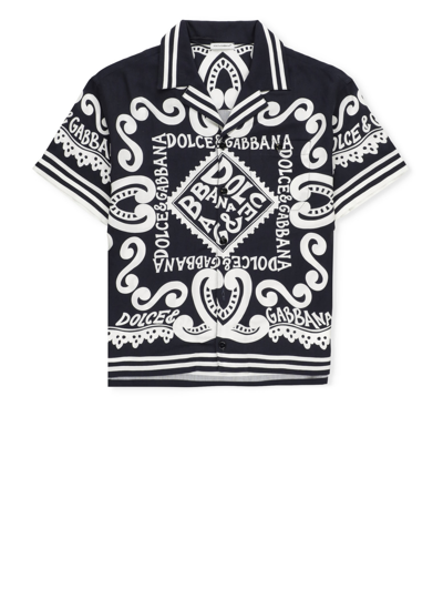 Dolce & Gabbana Kids' Marina-print Short-sleeve Shirt In Blue
