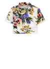 Dolce & Gabbana Garden Print Poplin Crop Shirt In White
