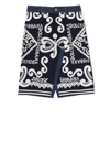 Dolce & Gabbana Denim And Javanese Bermuda Shorts With Marina Print In Blue