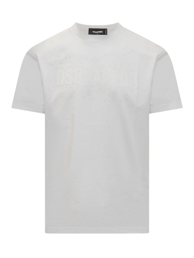 Dsquared2 T-shirt With Rhinestone Logo In White