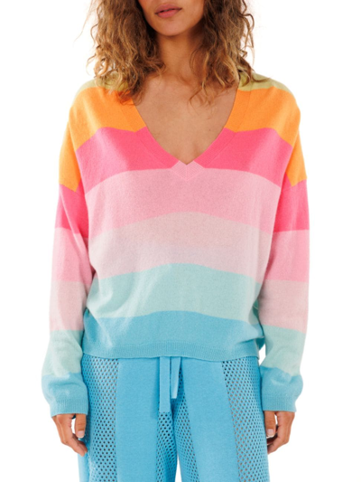 Crush Women's Cashmere Colorblock V-neck Sweater In Neutral