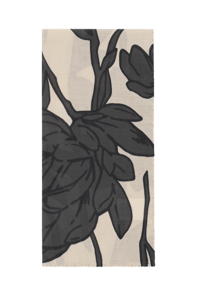 Brunello Cucinelli Flower Print Scarf In Grey,neutro