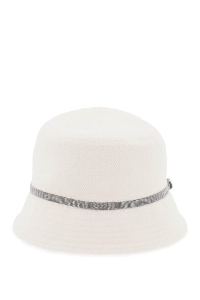 Brunello Cucinelli Bead-embellished Cotton Blend Bucket Hat In White