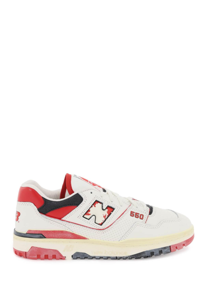 New Balance 550 Leather Sneakers In White,red