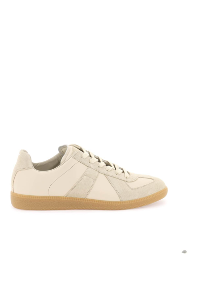 Maison Margiela Replica Leather Sneakers In Beige