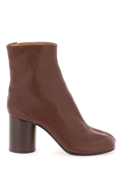 Maison Margiela Brown Leather Tabi Boots In Brown,red