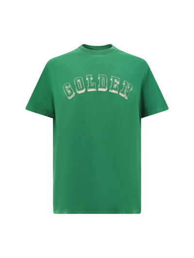 Golden Goose Journey Ms T-shirt Regular Gauze Cotton Jersey In Green/white