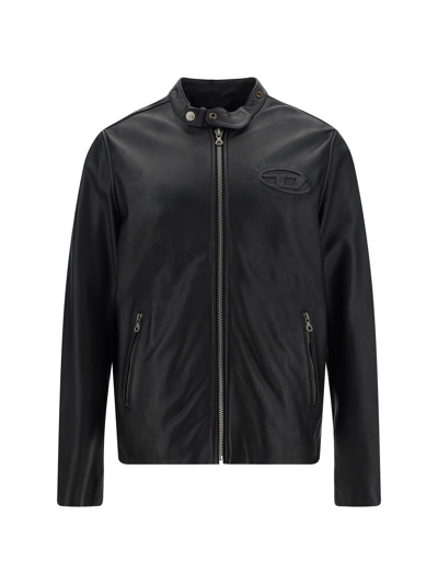 Diesel L-metalo Leather Jacket In 004 - Deep/black
