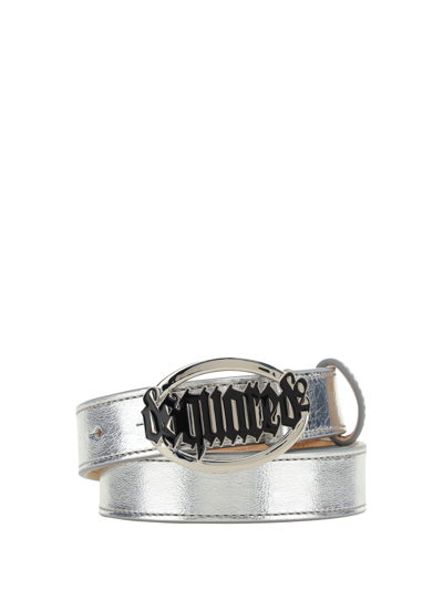 Dsquared2 Gothic  Plaque Leather Belt In Argento