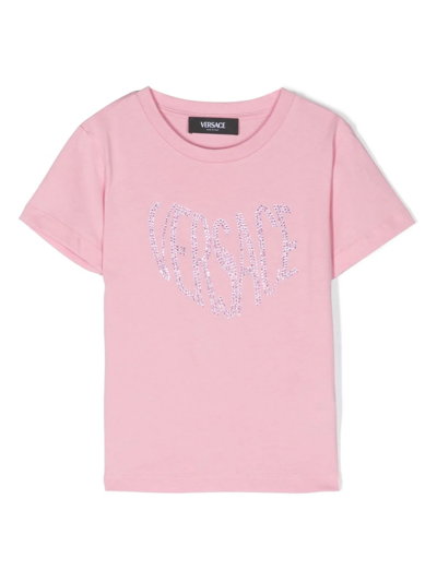 Versace T-shirt  Logo Con Cristalli In Pink