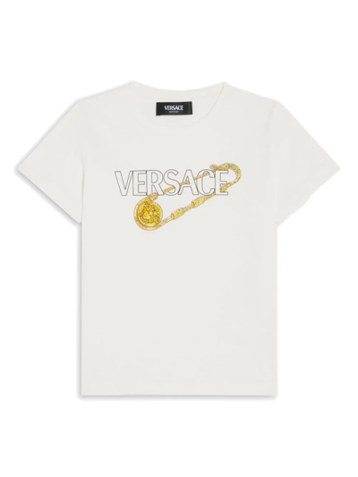 Versace T-shirt Safety Pin Kids Con Cristalli In White
