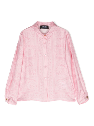 Versace Barocco Kids Silk Shirt In Pink