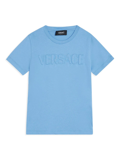 Versace Kids' Logo-embossed Cotton T-shirt In Light Blue