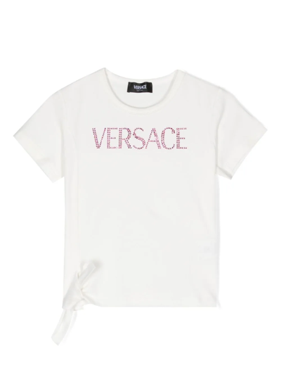 Versace T-shirt  Logo Kids Con Cristalli In White