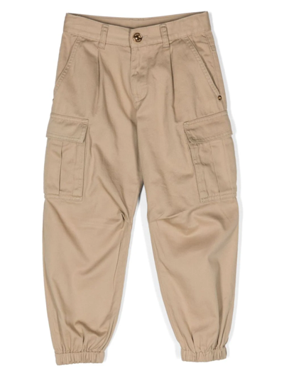 Versace Pantalone Cargo In Gabardine In Beige