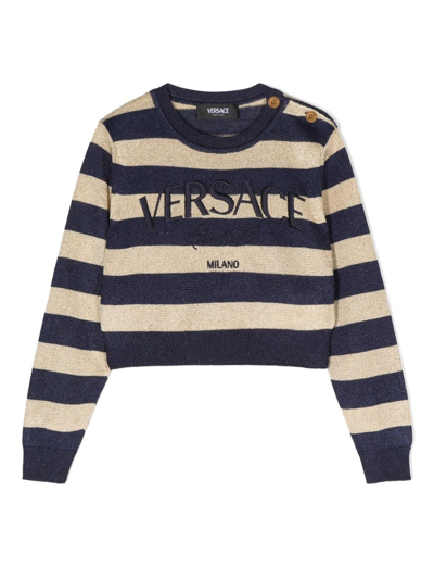 Versace Nautical Stripe Kids Sweater In Gold