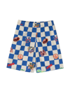 Versace Graphic-printed Check Shorts In Blue
