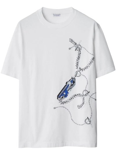 Burberry T-shirt Con Stampa In White